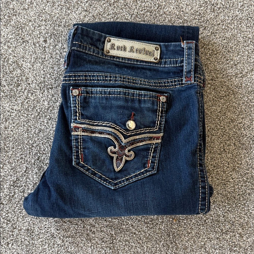 Rock Revival Dark Blue Women's Jeans with Embroidered Pocket Betty Boot